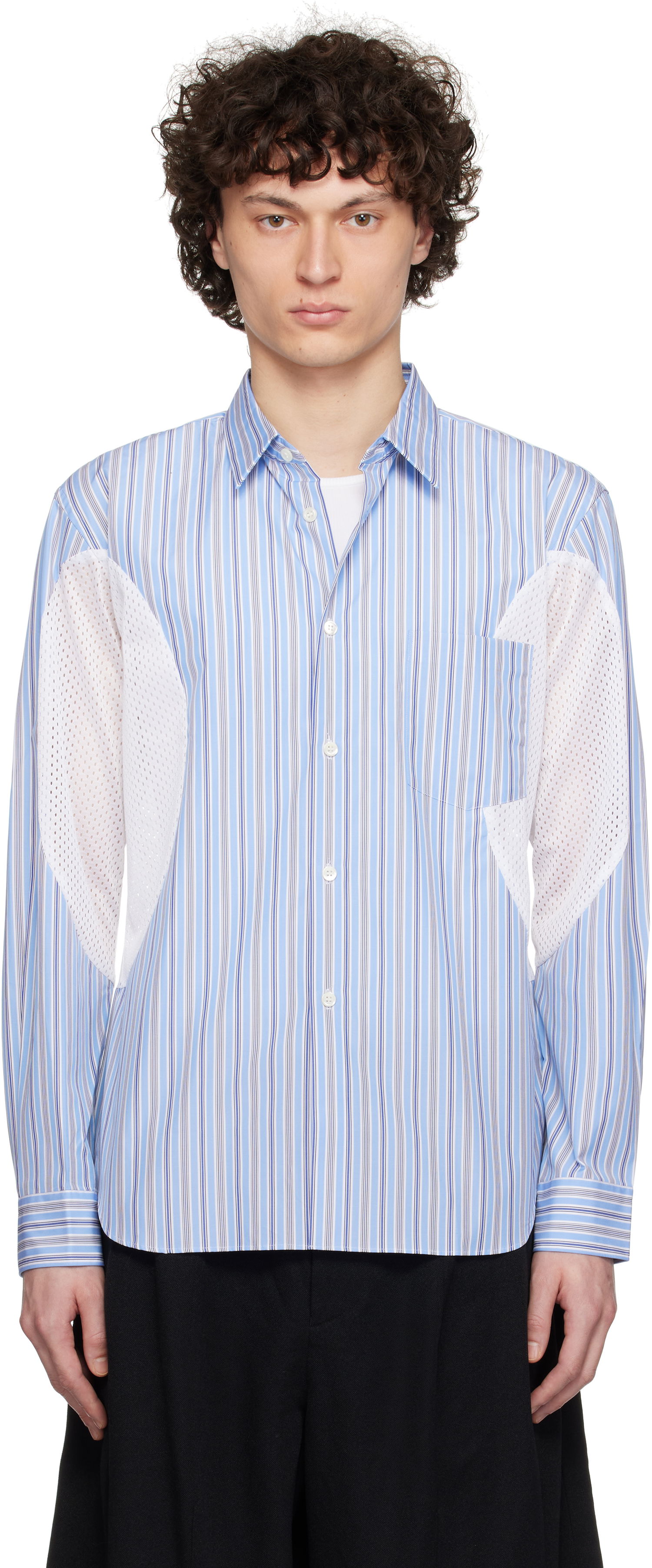 Košeľa Comme des Garçons Broad Stripe x Polyester Mesh Shirt Modrá | DO-B025-051, 0