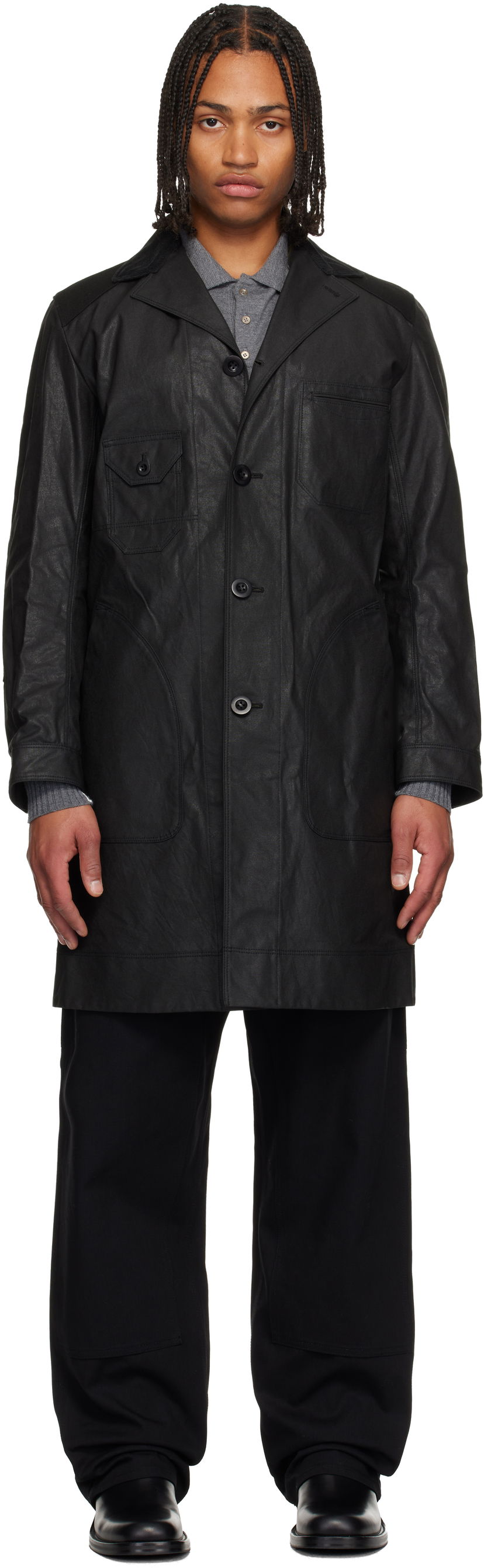 Kabáty Junya Watanabe Junya Watanabe Coated Cotton Coat Čierna | WP-C011-051