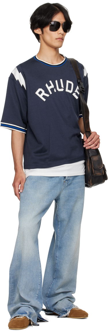 Tričko Rhude Rhude Logo Lightning Ringer T-Shirt Navy | RHPF25TT01729, 3