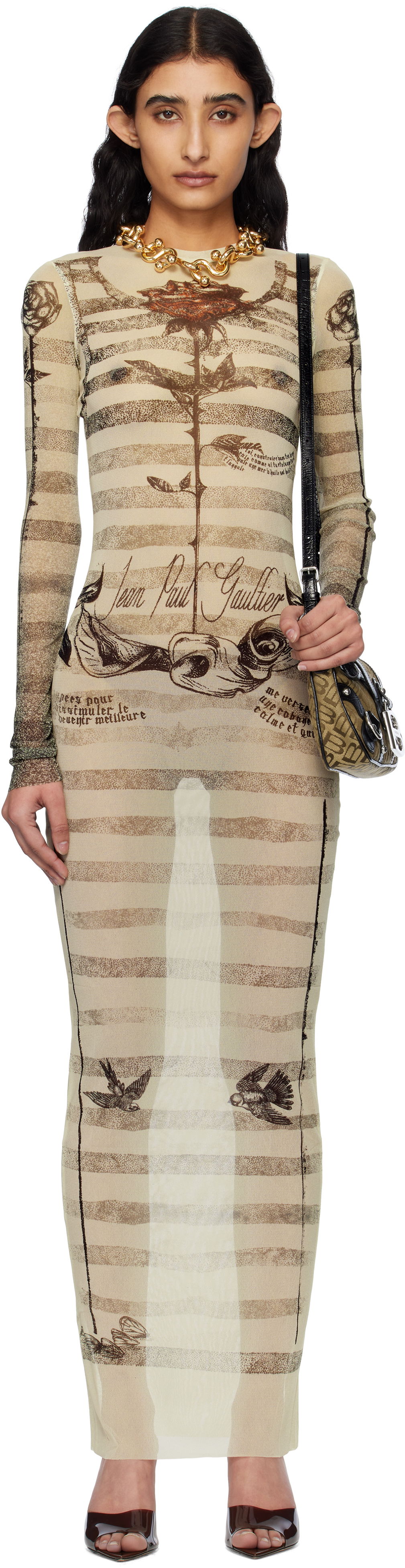 Šaty Jean Paul Gaultier Jean Paul Gaultier Tattoo Marinière Maxi Dress Béžová | 25/34-F-RO396-T585-030030, 0