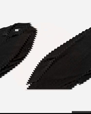 Sveter C.P. Company Chenille Cotton Polo Lens Sweater Čierna | 20CMKN118A-005687G 999, 1