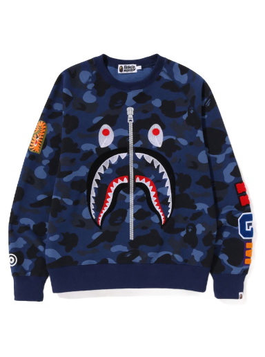Sveter BAPE Color Camo Embroidery Shark Crewneck Navy | 1J20-113-003