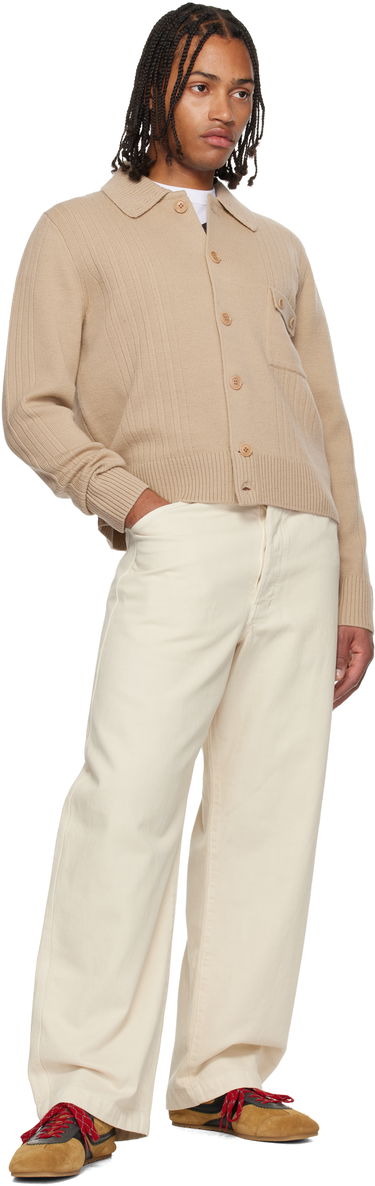 Sveter Dries Van Noten Collared Rib Knit Wool Cardigan with Patch Pocket Béžová | 252-021215-2707, 3