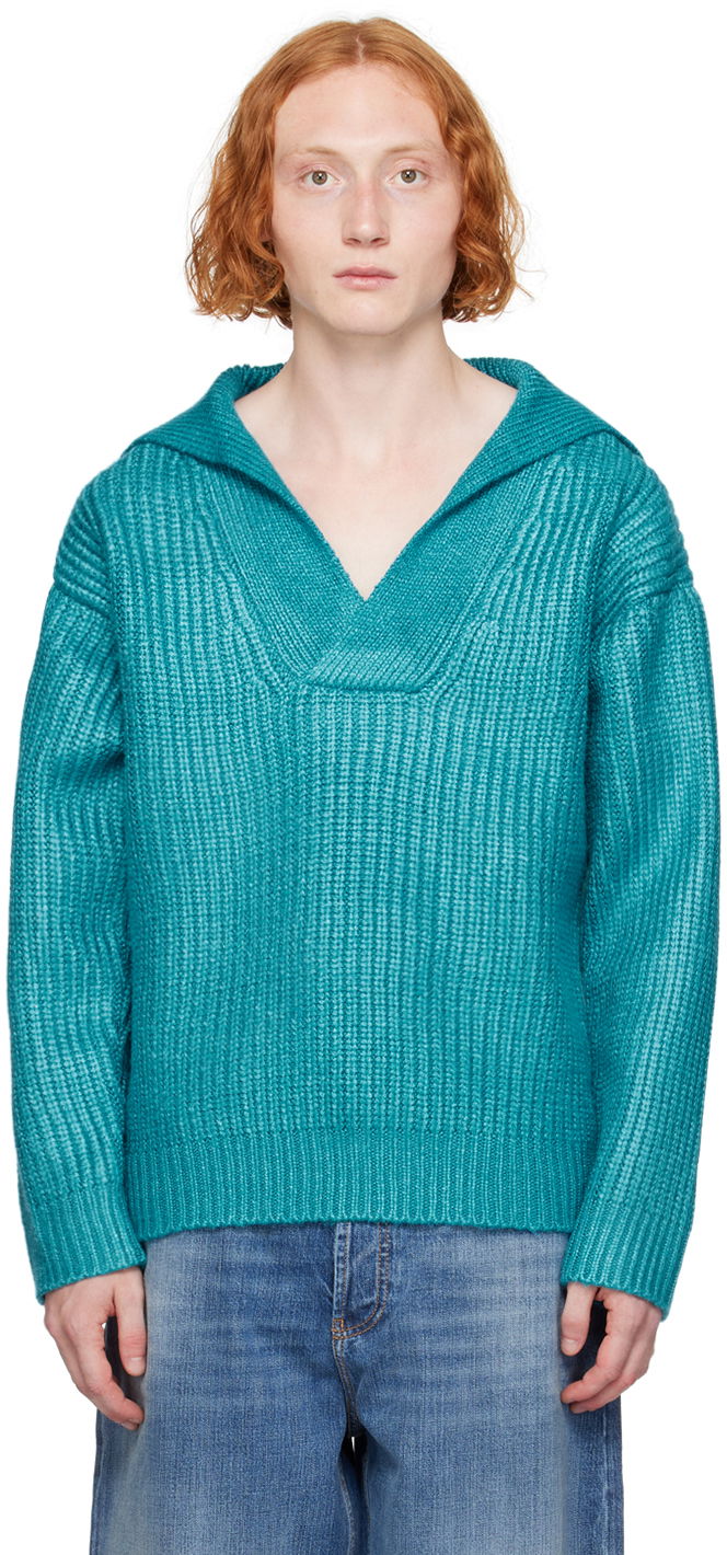 Sveter Valentino Blue V-Neck Sweater Tyrkysová | 5V0KC31FAH6