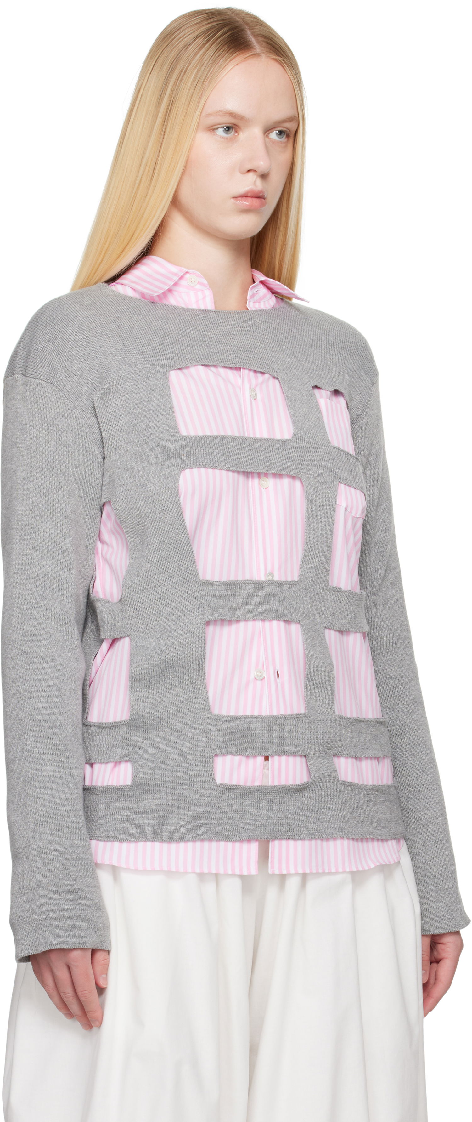 Sveter Comme des Garçons Comme des Garçons Shirt Geometric Cutouts Sweater Šedá | FO-N002-S25, 1