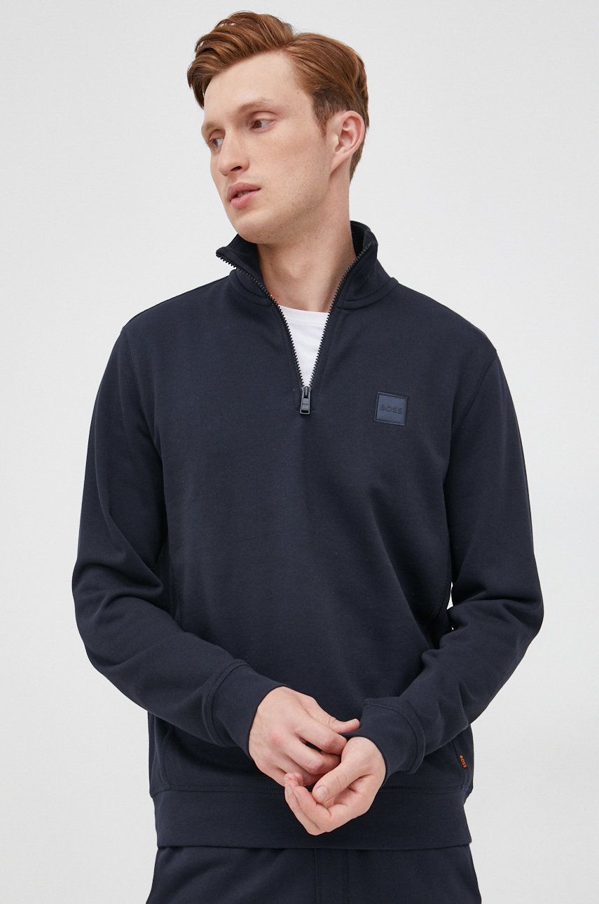 Mikina BOSS Logo Patch Zip-Neck Sweatshirt Navy | 50468926, 0