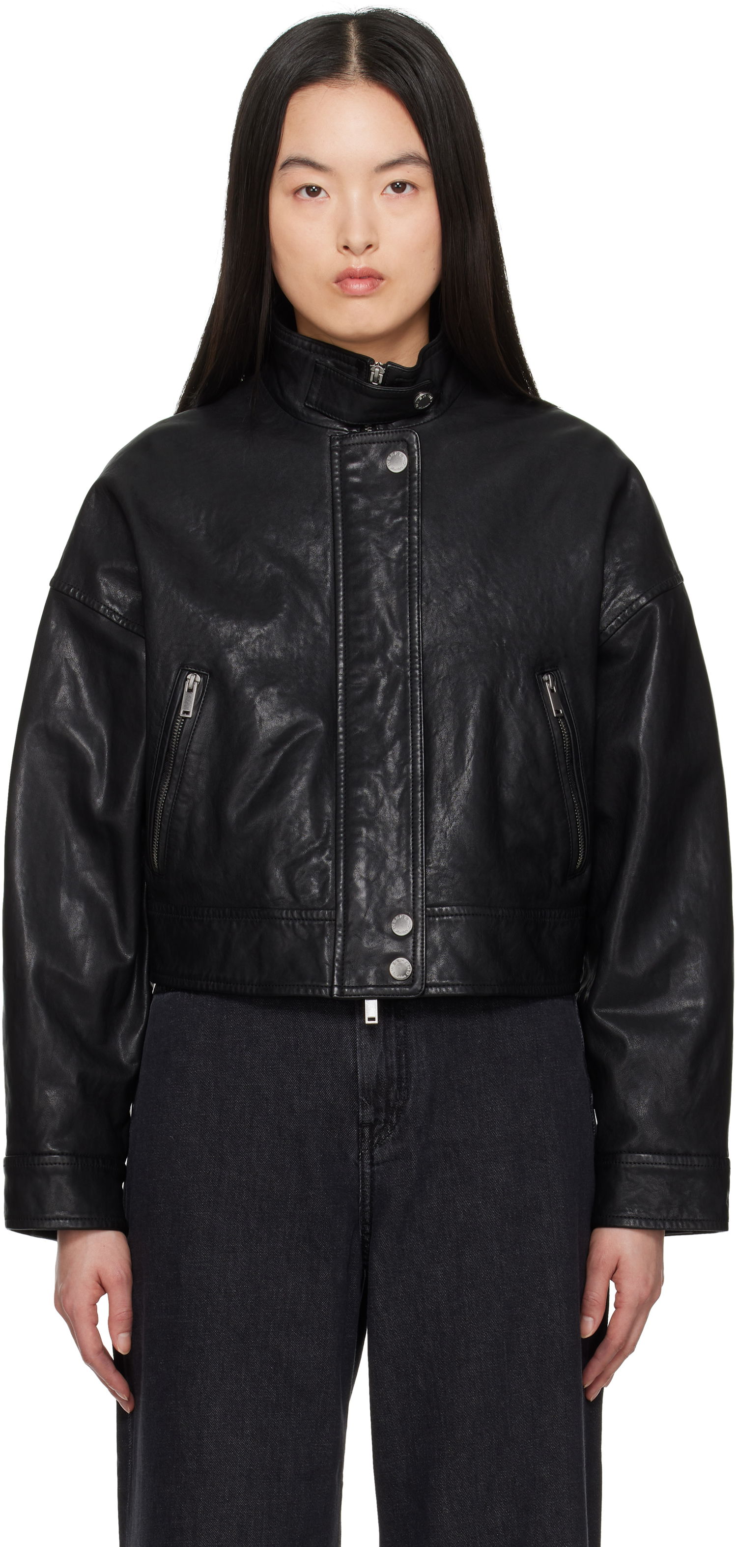 Bunda Max Mara Weekend Max Mara Angel Leather Bomber Jacket Čierna | 2515441011600, 0
