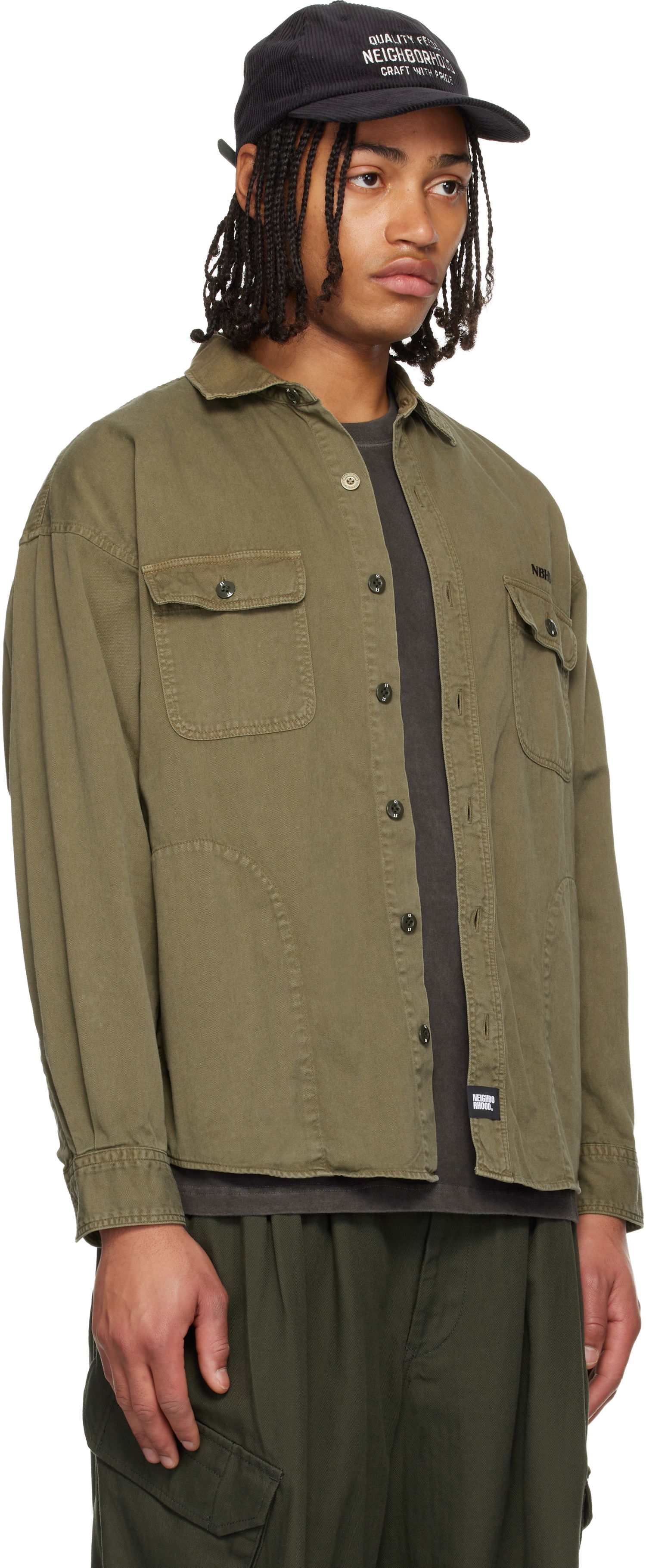 Košeľa Neighborhood Garment Dyed Utility Shirt Zelené | 252AQNH-SHM02, 1