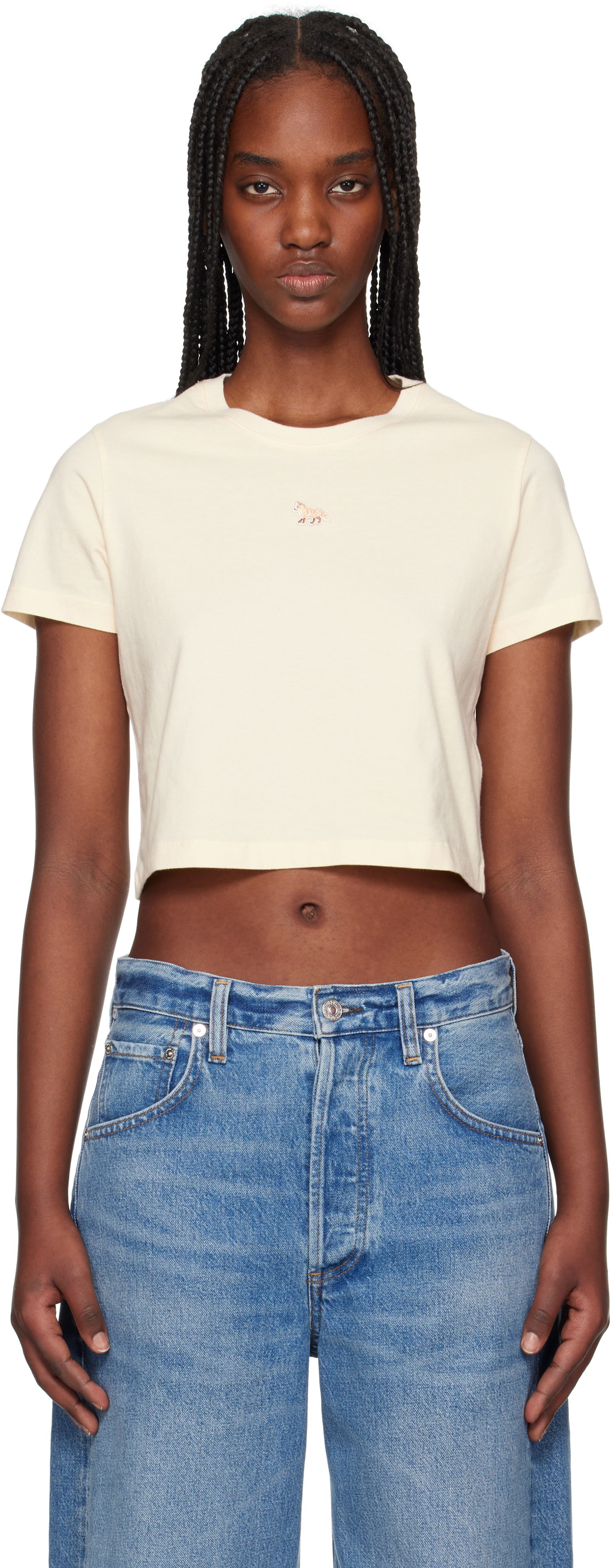 Crop Top MAISON KITSUNÉ Maison Kitsuné Baby Fox Patch Cropped T-Shirt Béžová | MW00105KJ0008, 0