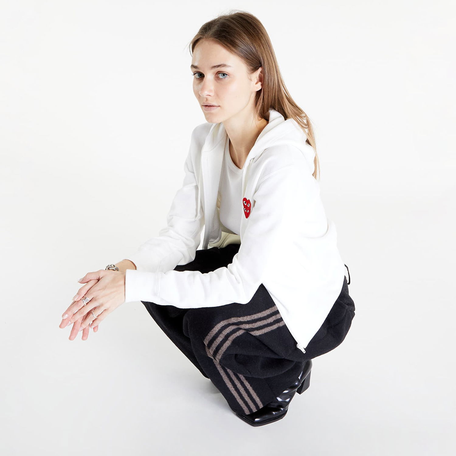 Mikina Comme des Garçons Double Heart Zip Hoodie Biela | AZT293 white, 0