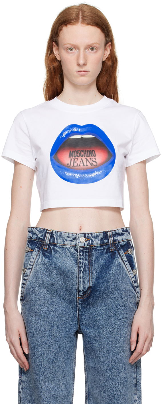 Crop Top Moschino Moschino Jeans Graphic Crop T-Shirt Biela | 1208 8262, 0
