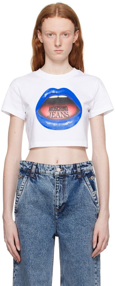 Crop Top Moschino Moschino Jeans Graphic Crop T-Shirt Biela | 1208 8262, 0
