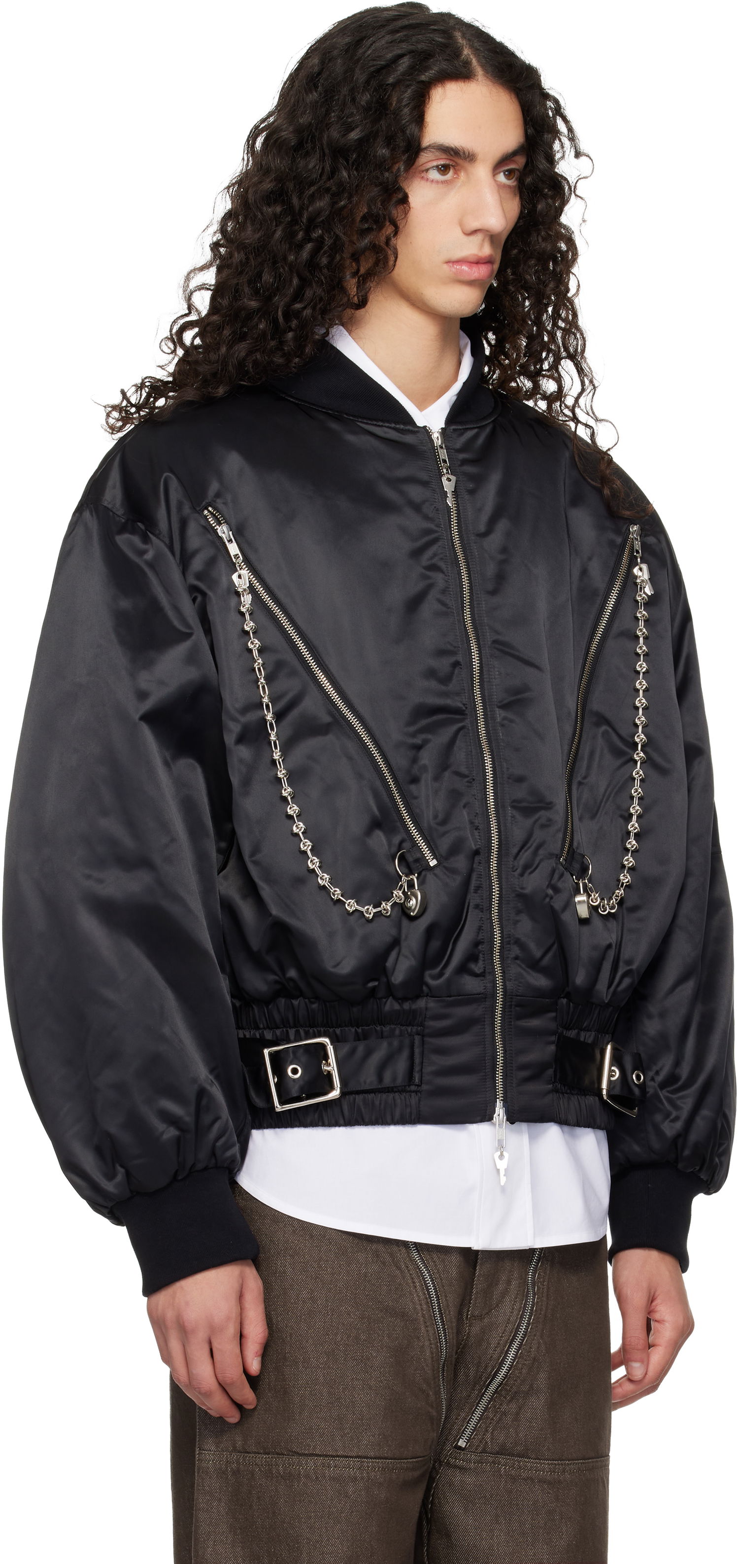 Bomber bunda Chopova Lowena Chopova Lowena SSENSE Exclusive Helter Oversized Asymmetric Zip Chain Detail Bomber Jacket Čierna | 5326E, 1