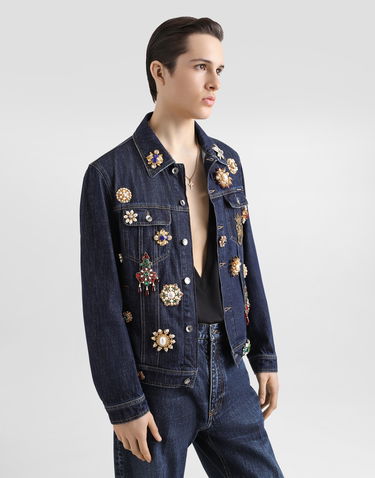 Bunda Dolce & Gabbana Dolce & Gabbana Bejeweled Denim Jacket Modrá | G9BKPZG8MF8S9001, 3