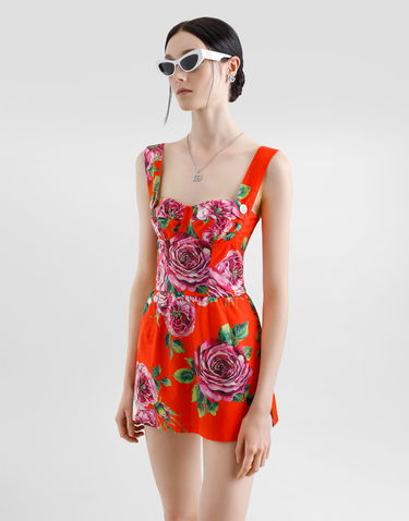 Šaty Dolce & Gabbana Dolce & Gabbana Rose Print Cotton Corset Mini Dress Červená | F7AO6THS5TIHO5JA, 3