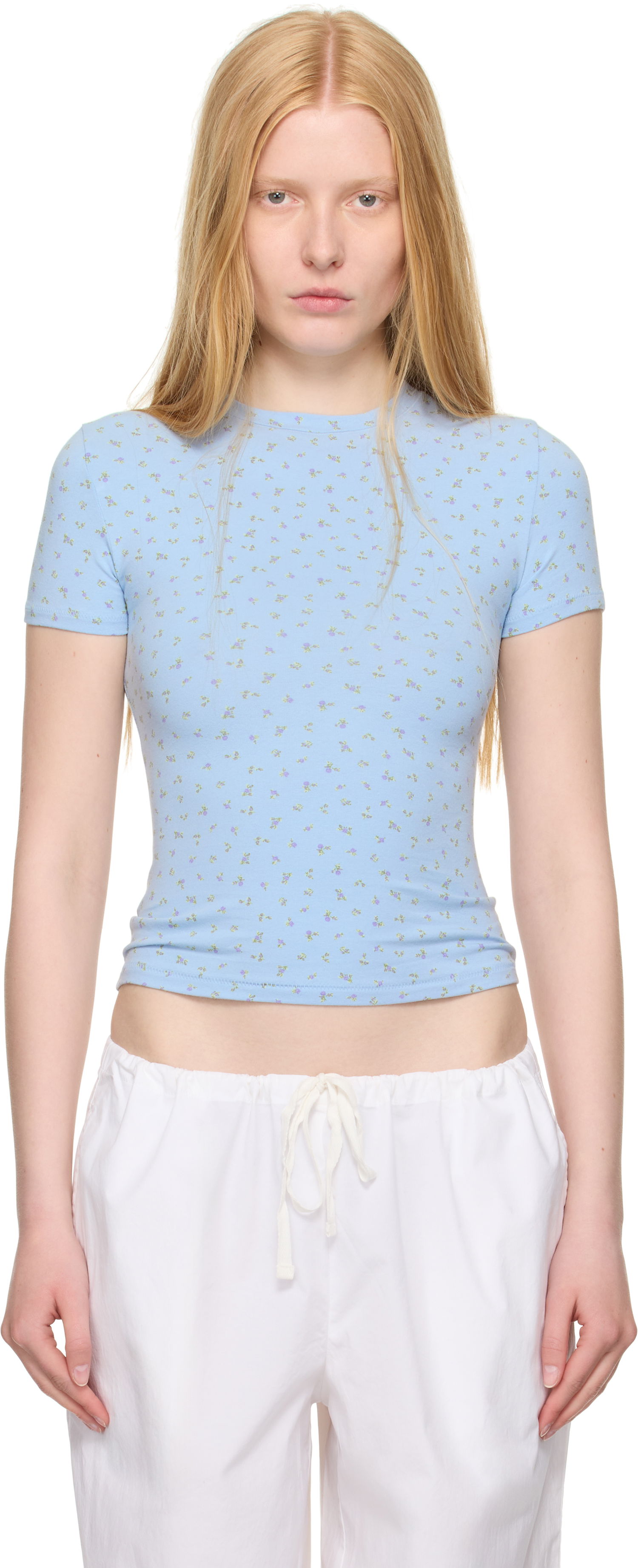 Tričko SKIMS SKIMS Cotton Jersey T-Shirt with Floral Print Modrá | SS-STT-9004W, 0