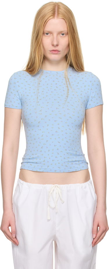 Tričko SKIMS SKIMS Cotton Jersey T-Shirt with Floral Print Modrá | SS-STT-9004W, 0
