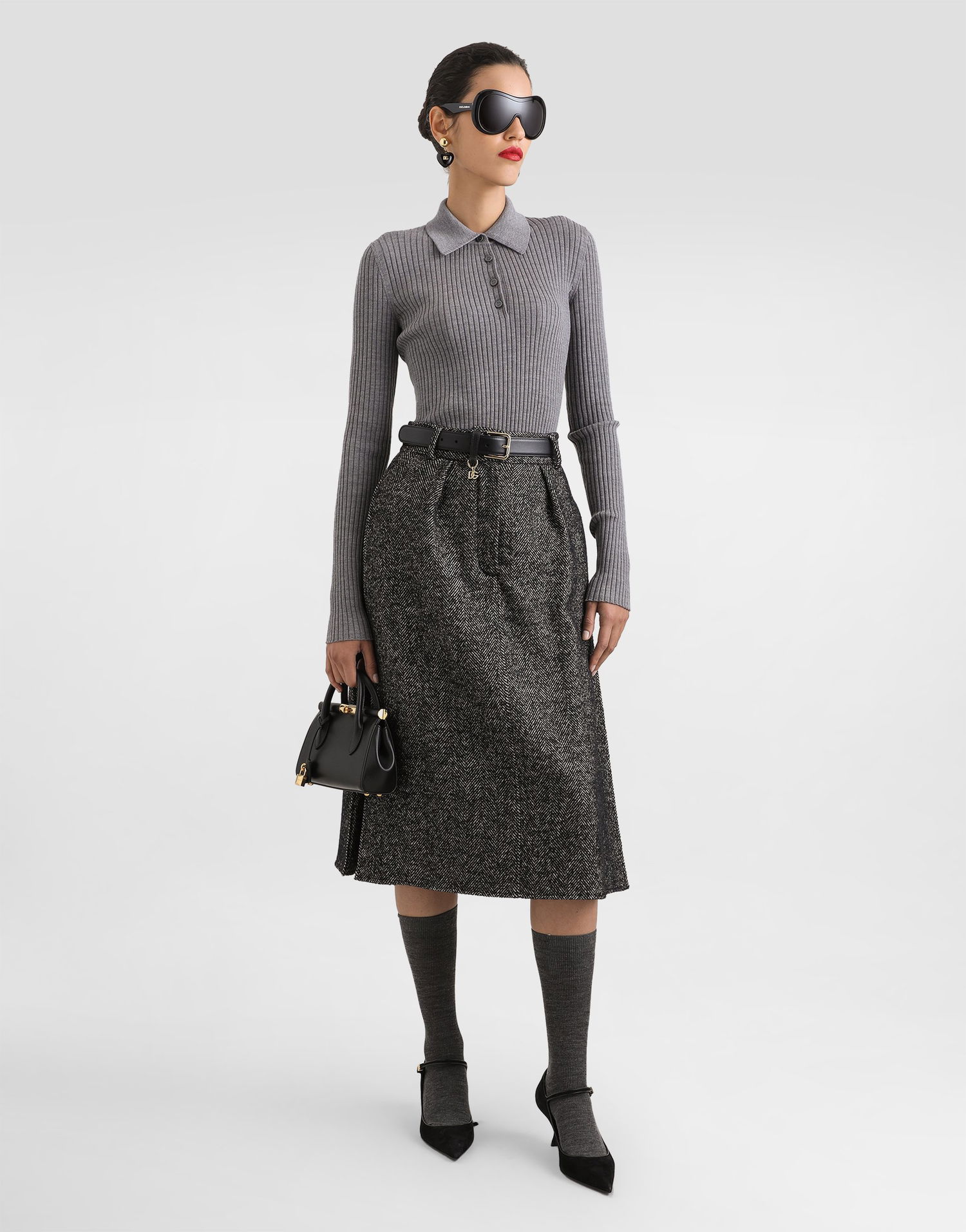 Sveter Dolce & Gabbana Dolce & Gabbana Ribbed Wool Polo Sweater Šedá | FXZ39TJDVDCN0497, 1