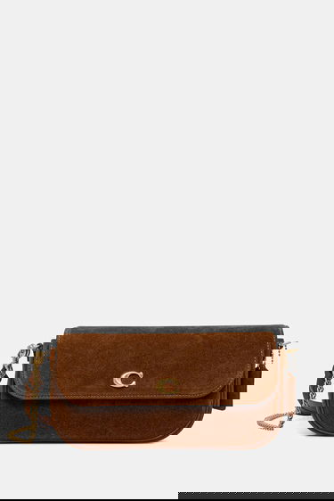 Taška cez rameno Coach Suede Flap Shoulder Bag with Gold-Tone C Logo Hnedá | CDD05, 0