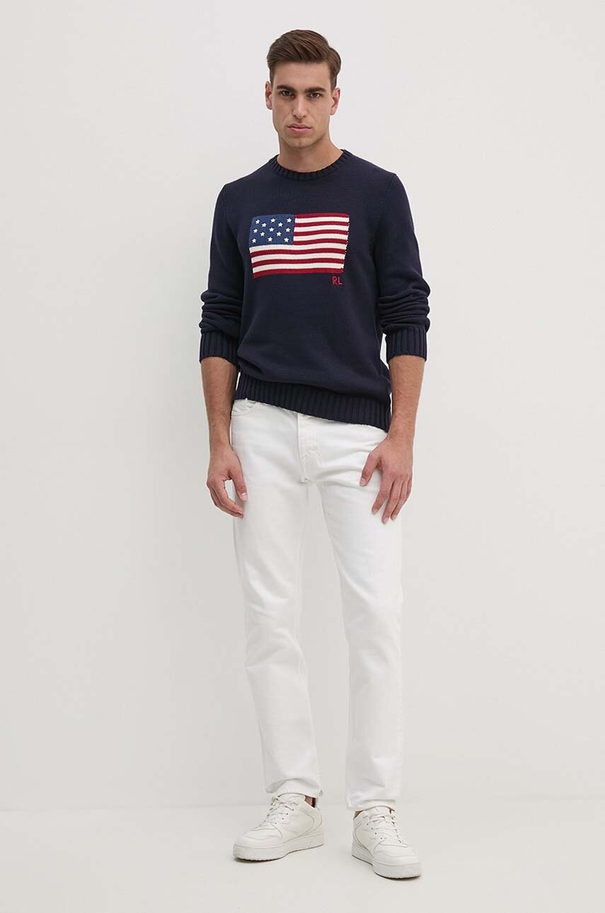 Sveter Polo by Ralph Lauren Cotton Crew Neck American Flag Sweater Navy | 710718281, 1