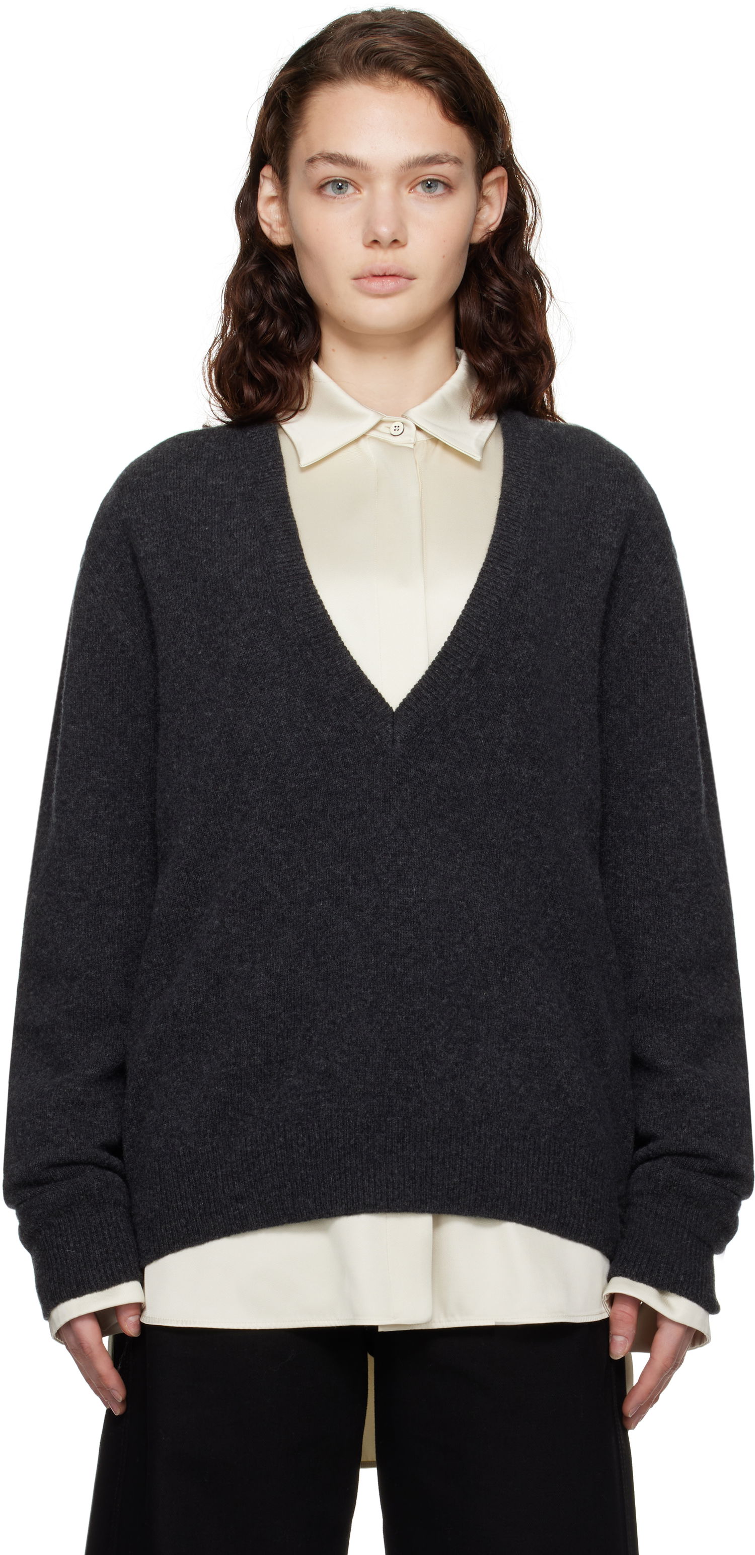 Sveter LEMAIRE LEMAIRE Deep V-Neck Sweater Šedá | TO1253 LK1026, 0