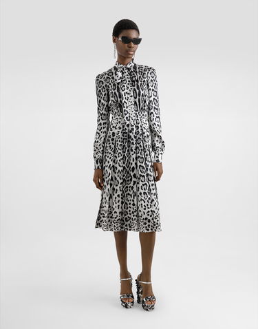 Šaty Dolce & Gabbana Satin Calf-Length Shirt Dress With Leopard Print Rôznofarebný | F6JQUTFS1GTHI13N, 1