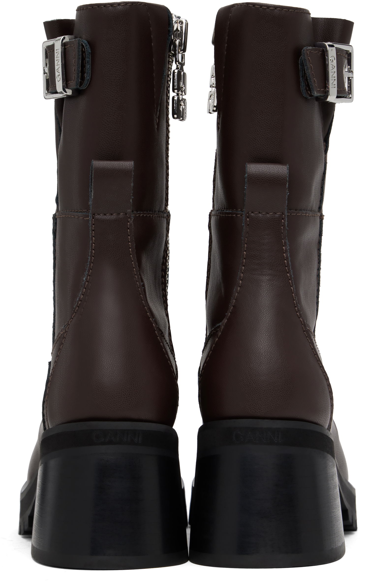 Oblečenie GANNI GANNI Feminine Buckle Platform Boots Hnedá | S2785, 1