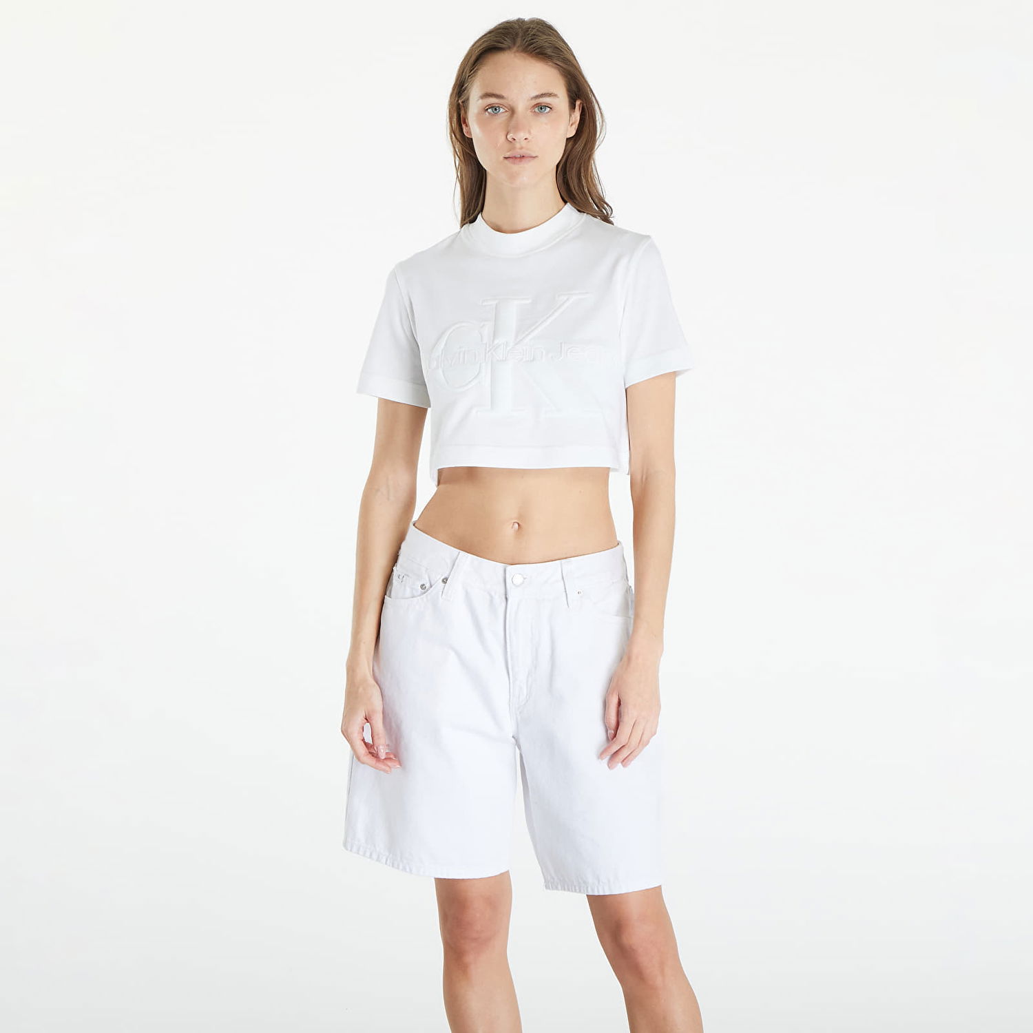 Tričko CALVIN KLEIN Premium Monologo Cropped T-Shirt White Biela | J20J223362 YAF, 0