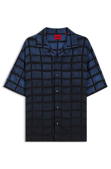 Košeľa BOSS Oversized-Fit Square-Print Poplin Shirt Modrá | 50545317