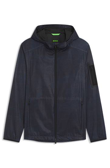Parka BOSS BOSS Active Hooded Parka Jacket with All-Over Print Navy | 50547720