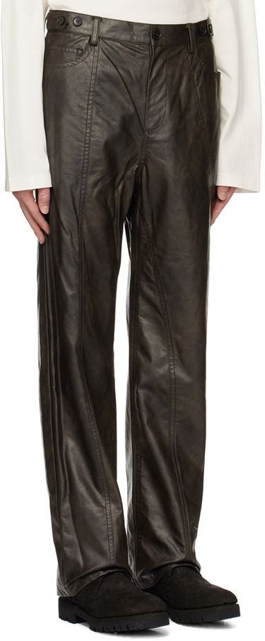 Nohavice Feng Chen Wang Feng Chen Wang Faux-Leather Trousers Hnedá | FMF18TR09, 1