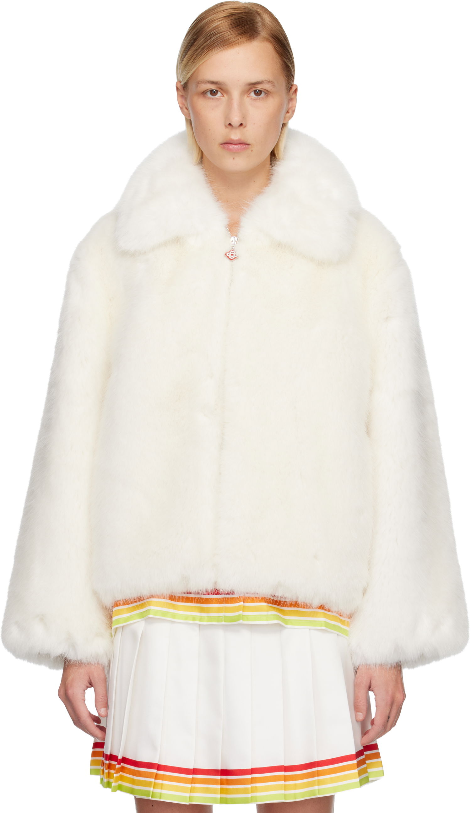 Bunda Casablanca Zip Faux-Fur Jacket Biela | W-AW25-OT-213-01-EX-SKI, 0