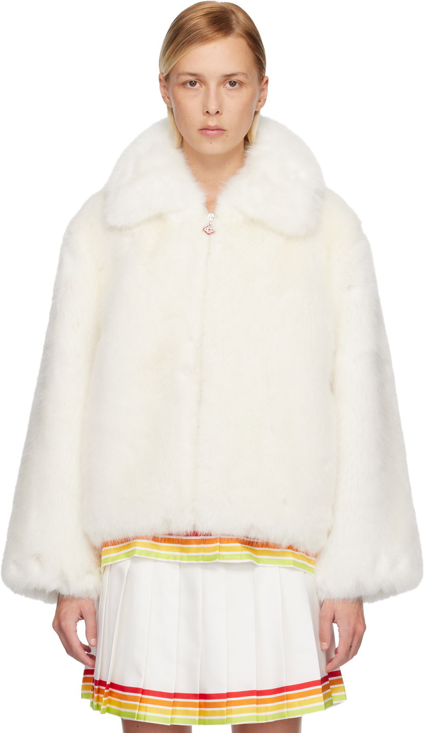Bunda Casablanca Zip Faux-Fur Jacket Biela | W-AW25-OT-213-01-EX-SKI