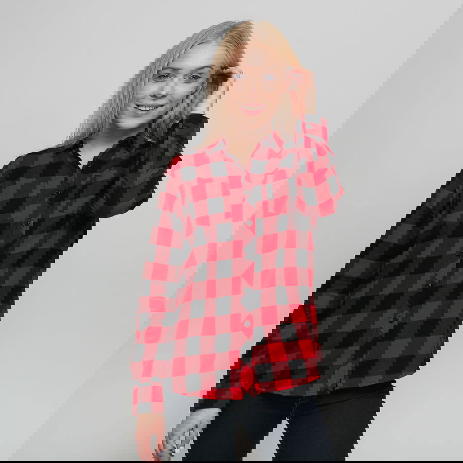 Košeľa Urban Classics Ladies Turnup Checked Flanell Shirt Rôznofarebný | tb1280 Black/ Red, 0