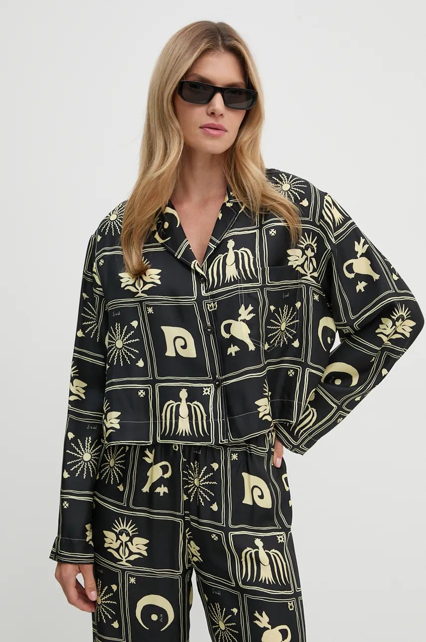 Košeľa Nanushka Relaxed Fit Printed Shirt with Classic Collar Čierna | NW24PFTP5499, 0