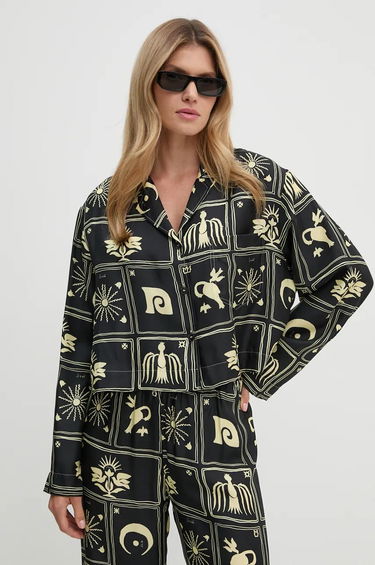 Košeľa Nanushka Relaxed Fit Printed Shirt with Classic Collar Čierna | NW24PFTP5499, 0