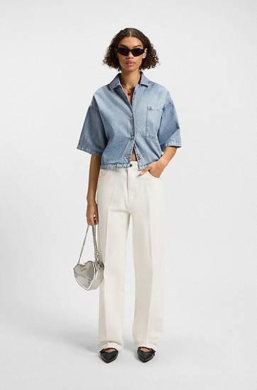 Bunda BOSS HUGO Relaxed-Fit Denim Blouse Modrá | 50535366, 1