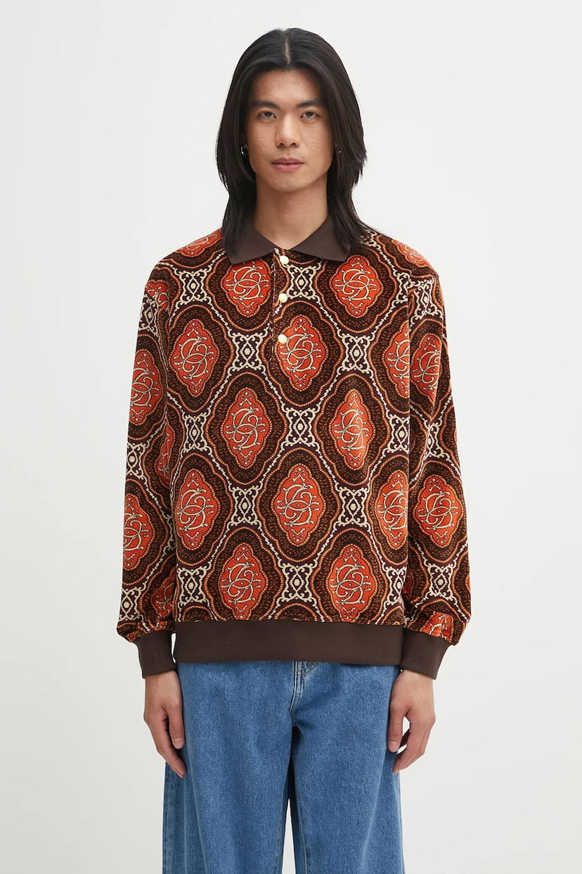 Polo tričko Drôle de Monsieur Drôle de Monsieur Le Polo Velours Medaillon Long Sleeve Polo Shirt Hnedá | I.PL137.CO235