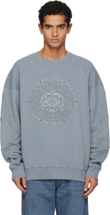 Mikina Balmain Embroidered 'Balmain' Medal Sweatshirt Modrá | FH1JS013BD08, 0