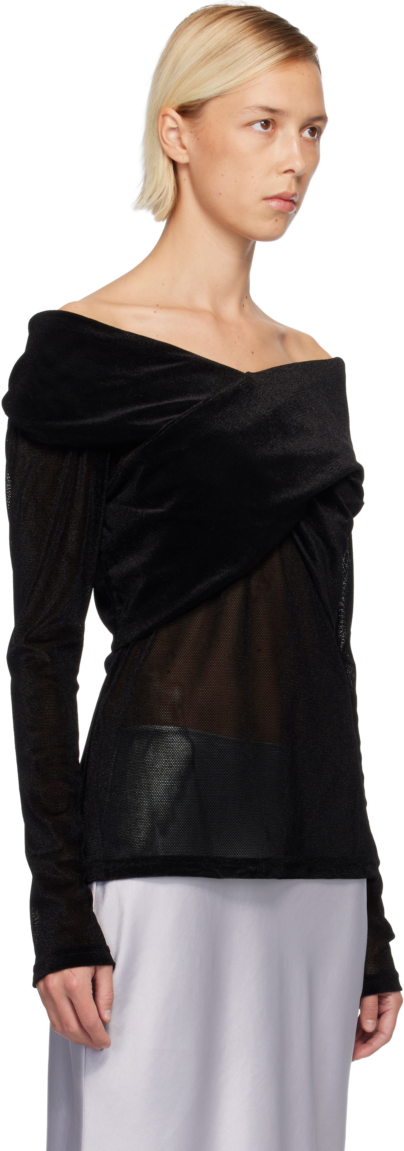 Košeľa Anna Sui Anna Sui Velvet Mesh Off the Shoulder Top Čierna | 625L22, 1