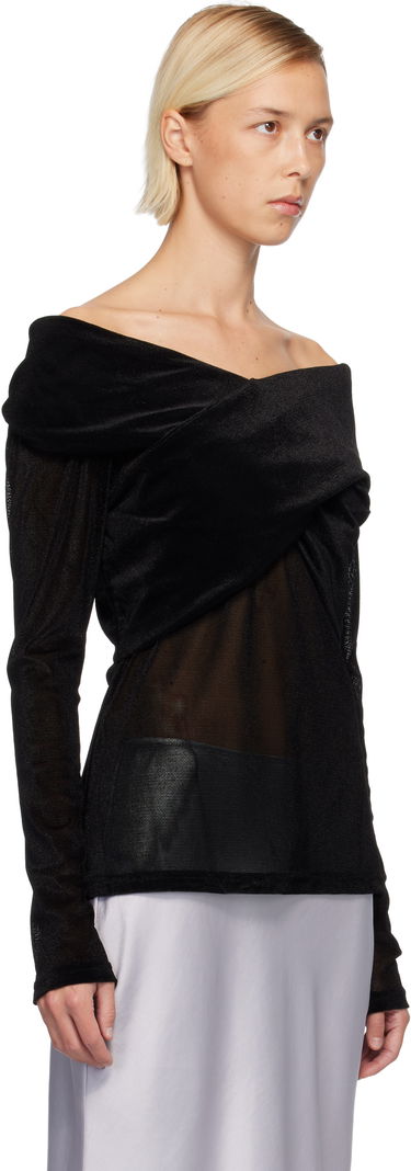 Košeľa Anna Sui Anna Sui Velvet Mesh Off the Shoulder Top Čierna | 625L22, 1