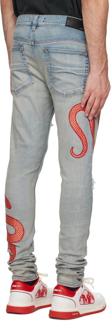 Džínsy AMIRI Snake Embroidered Slim Jeans Modrá | AMDNSY1115, 2
