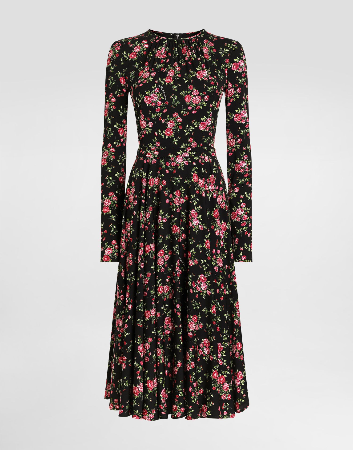 Šaty Dolce & Gabbana Long Sleeve High Neck Small Rose Bouquets-print Charmeuse Midi Dress Rôznofarebný | F60HMTFSA8BHN5XP, 0