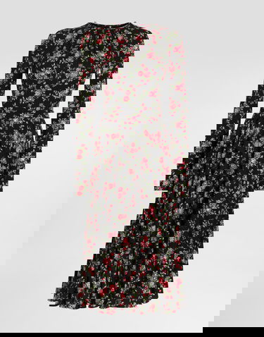 Šaty Dolce & Gabbana Long Sleeve High Neck Small Rose Bouquets-print Charmeuse Midi Dress Rôznofarebný | F60HMTFSA8BHN5XP, 0