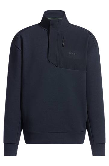 Sveter BOSS Stretch Sweatshirt with Stormflap Navy | 50537572, 0