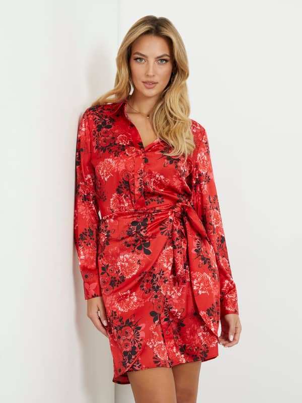 Šaty GUESS Floral Print Mini Dress Červená | W3RK91WF1T2, 0