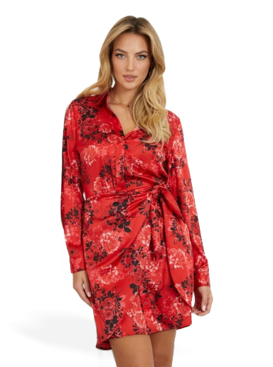 Šaty GUESS Floral Print Mini Dress Červená | W3RK91WF1T2