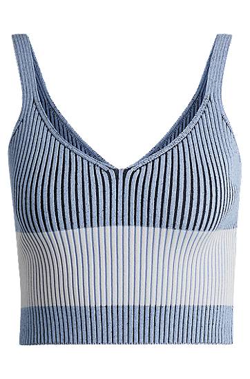 Tielko BOSS Ribbed Knit V-Neck Vest Top Modrá | 50518511, 0