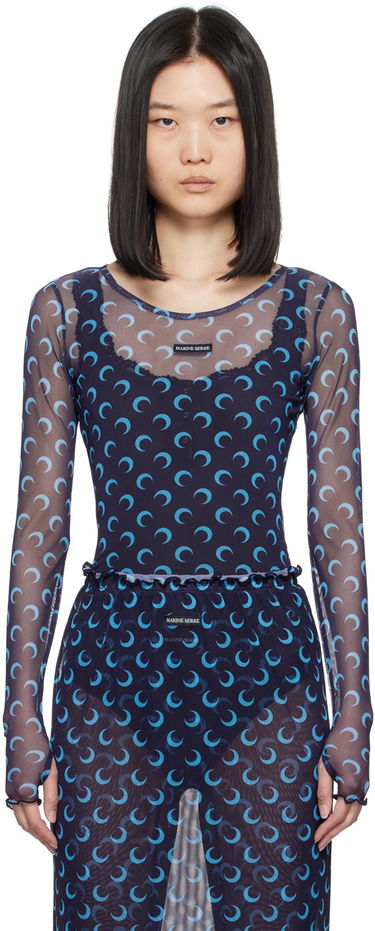 Tričko Marine Serre Navy Moon Printed Long Sleeve T-Shirt Navy | WTS012A, 0