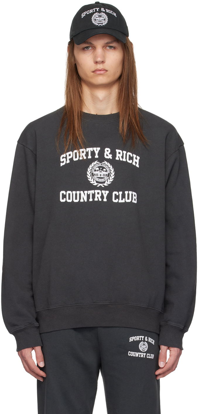 Tričko Sporty & Rich Black Varsity Crest Sweatshirt Čierna | WS067S409VF, 0